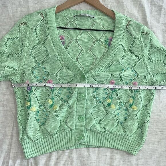 Zara Knit Crop Top Floral Embroidered Beaded Cottagecore Preppy Size Med Large - Picture 6 of 9